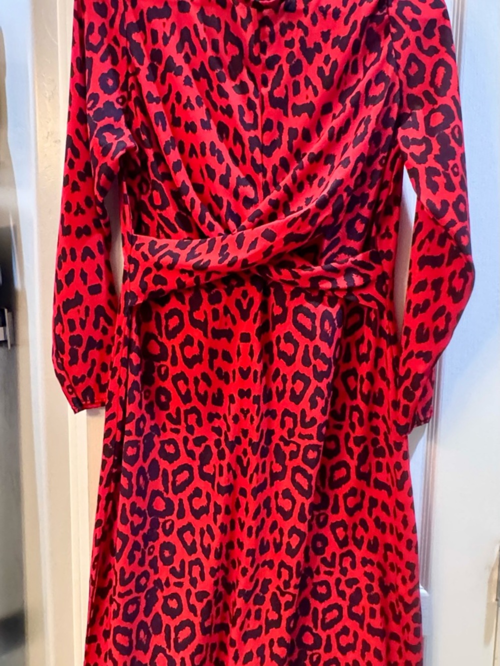 Boohoo Red and Black Leopard-Print Midi Wrap Dress